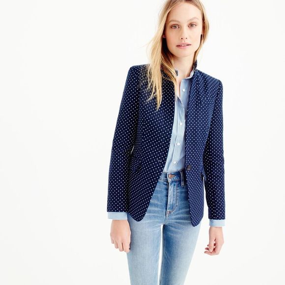 J.Crew Jackets & Blazers - J. Crew Regent Blazer Linen Navy Polka Dot